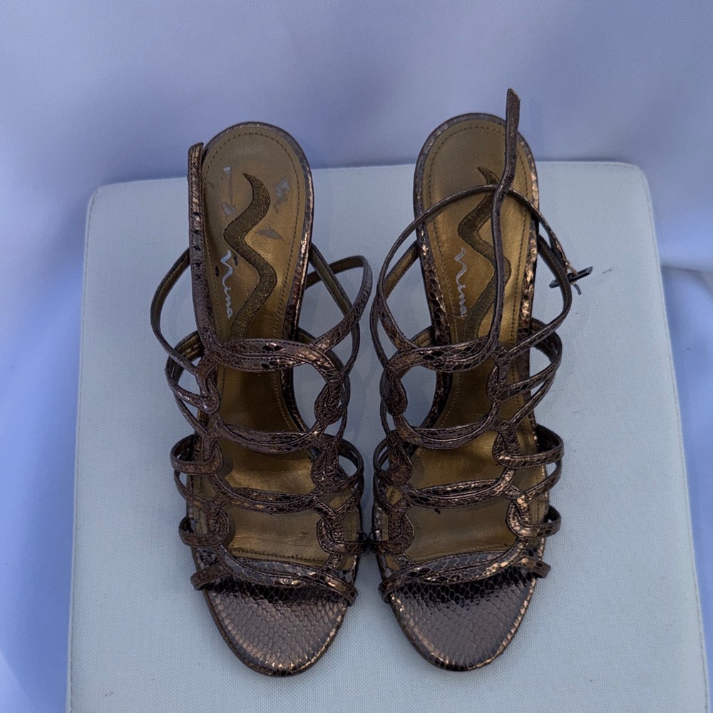 Nina Metallic Bronze Strappy Heels